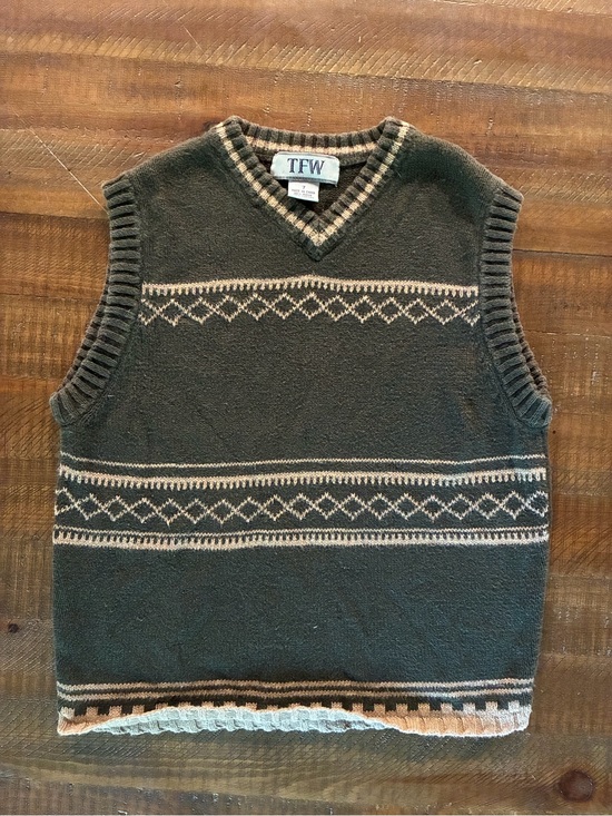 Tfw Other - Vintage 90s TFW Kids Green Patterned V-Neck Sweater Vest